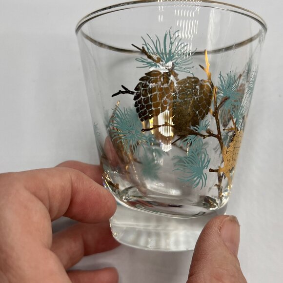 David Douglas "Pinecone" Old Fashioned Glasses Set of 2 Gold Aqua Vintage Libbey - Picture 8 of 14